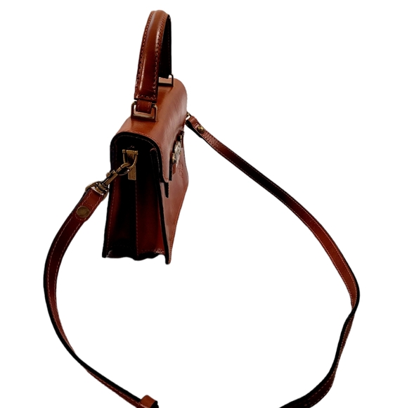 Patricia Nash Cognac Leather Top Handle Satchel Handbag With Crossbody Strap - Picture 5 of 12